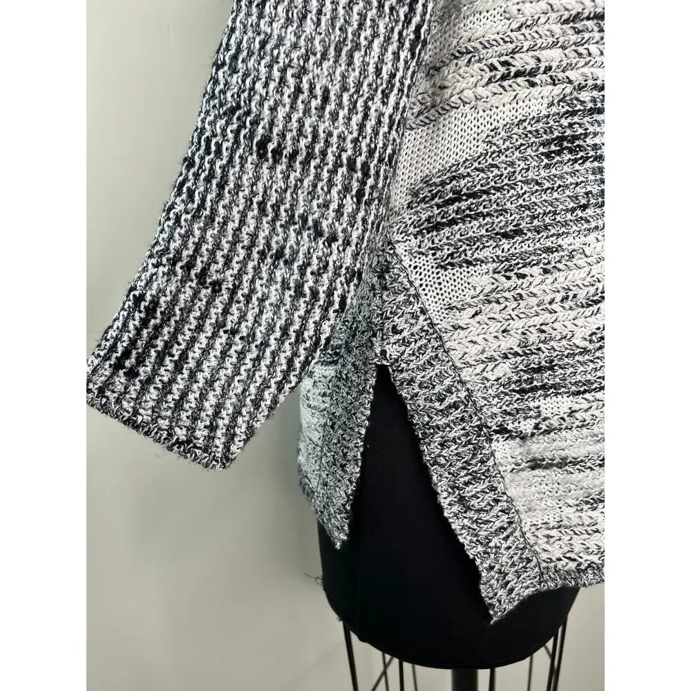 Anthropologie MOTH Black White Slub Knit 3/4 Sleeve Pullover Sweater M Medium